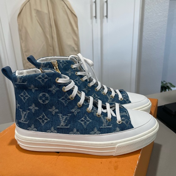LOUIS VUITTON LV STELLAR
HIGH TOP DENIM BLUE WOMENS SIZE 7.5 - Picture 1 of 4